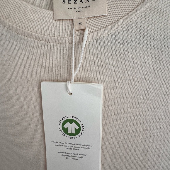 Sezane Emy Dress NWT Cream Organic Cotton Midi Dress Button Shoulder Size M - Picture 4 of 8